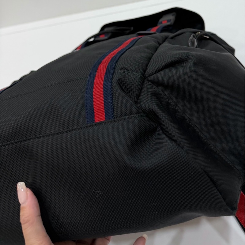 gucci 古馳 黑色 尼龍 帆布 虎頭 條紋 後背包 雙肩包 肩背包-35