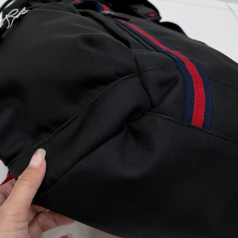 gucci 古馳 黑色 尼龍 帆布 虎頭 條紋 後背包 雙肩包 肩背包-36