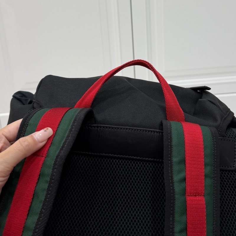 gucci 古馳 黑色 尼龍 帆布 虎頭 條紋 後背包 雙肩包 肩背包-39