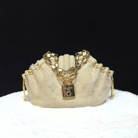 LOUIS VUITTON Theda PM 麂皮金邊餃子包