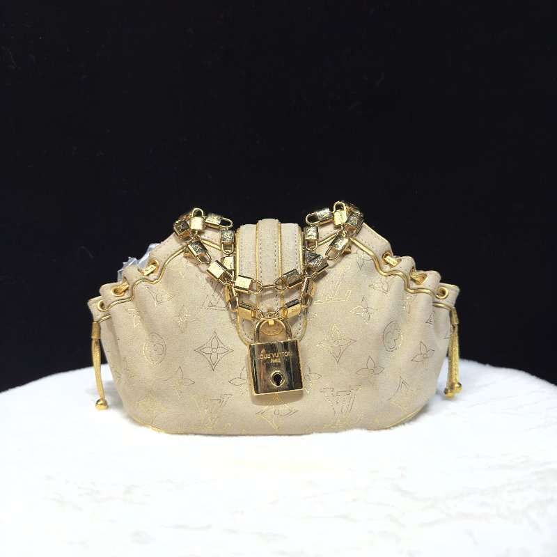 LOUIS VUITTON Theda PM 麂皮金邊餃子包-0
