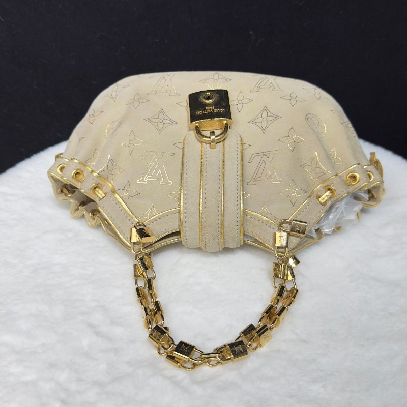 LOUIS VUITTON Theda PM 麂皮金邊餃子包-4
