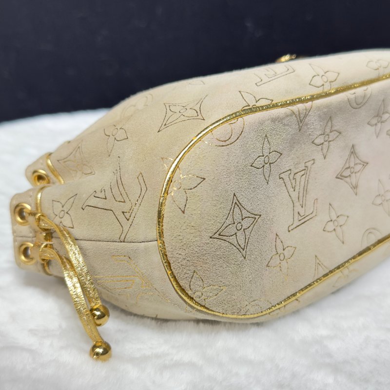 LOUIS VUITTON Theda PM 麂皮金邊餃子包-6