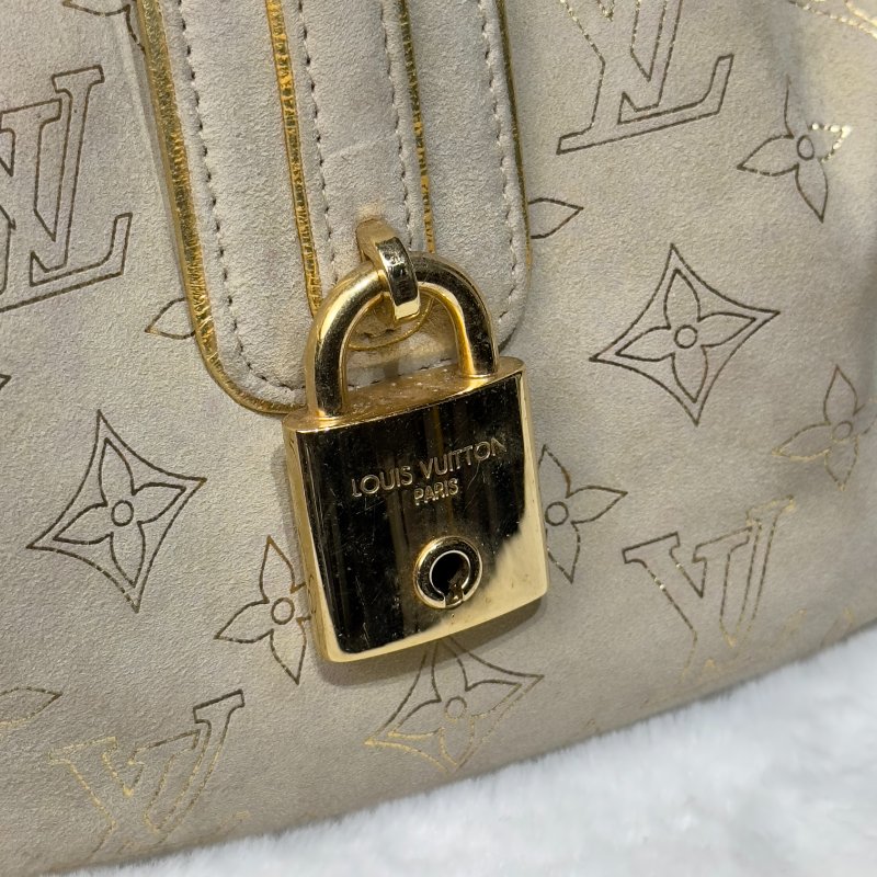 LOUIS VUITTON Theda PM 麂皮金邊餃子包-14
