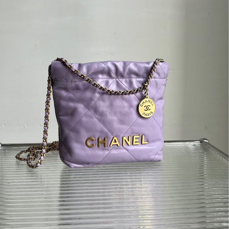 98新香奈兒22bagmini香芋紫可愛又精緻的一隻 24年的包 小牛皮材質 好成色 有使用痕跡-1