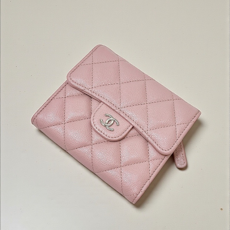 莉亞精品♡Chanel AP0231 背拉三折短夾 粉 二手-0