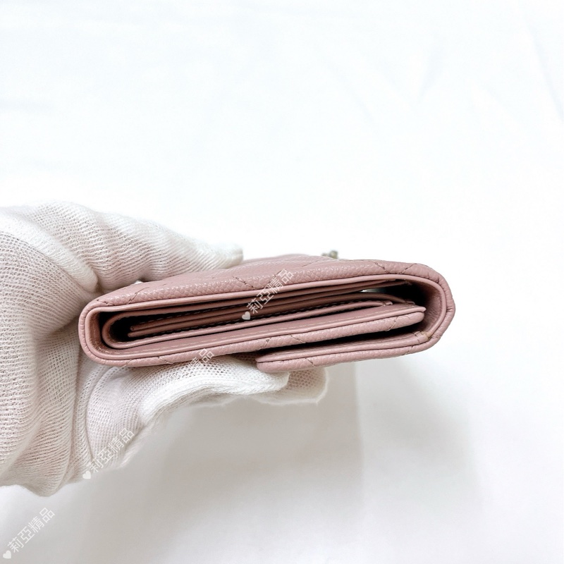 莉亞精品♡Chanel AP0231 背拉三折短夾 粉 二手-4