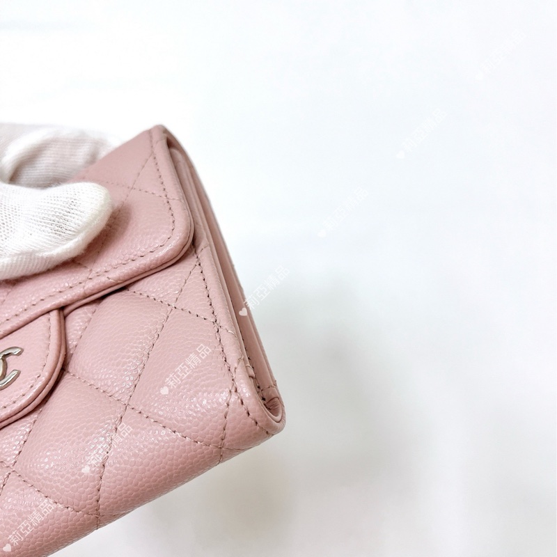 莉亞精品♡Chanel AP0231 背拉三折短夾 粉 二手-6