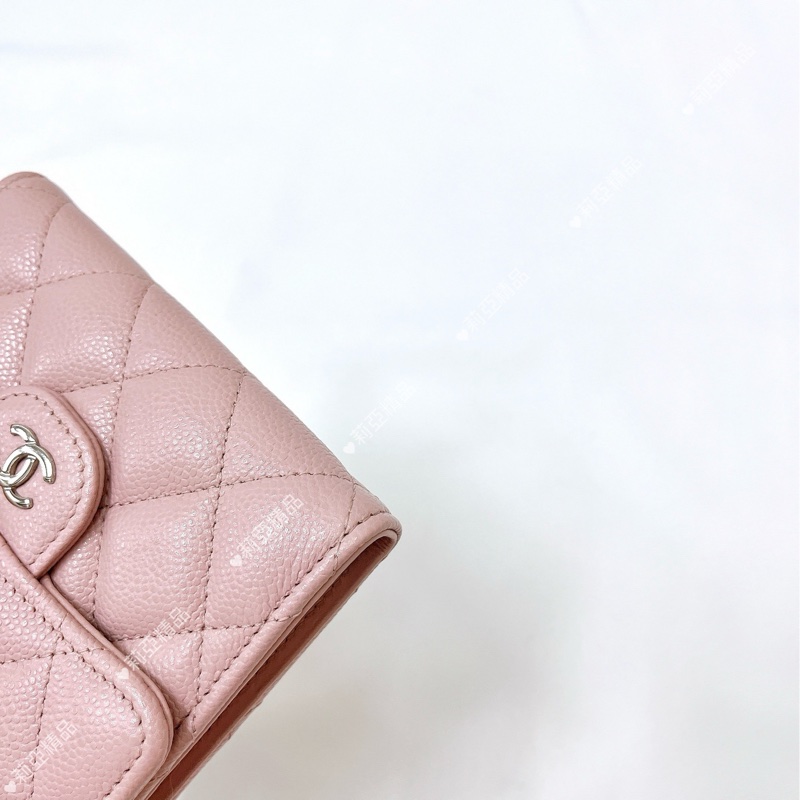 莉亞精品♡Chanel AP0231 背拉三折短夾 粉 二手-7