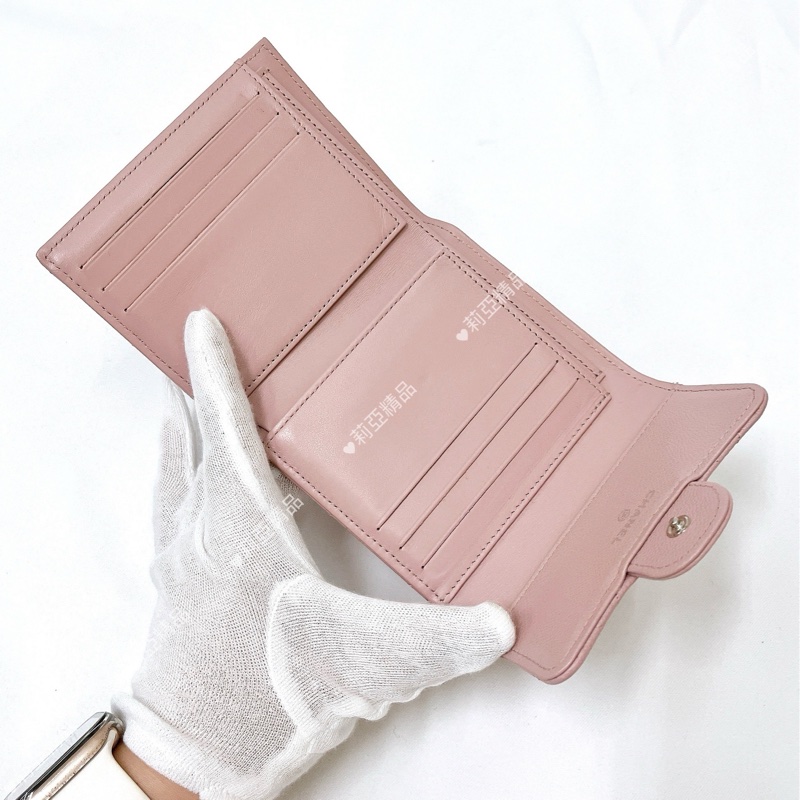 莉亞精品♡Chanel AP0231 背拉三折短夾 粉 二手-16