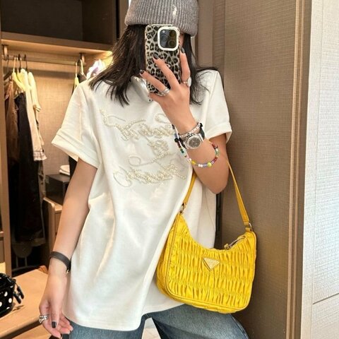 PRADA黃色Saffiano hobo腋下包22*16*5 98新配件塵袋