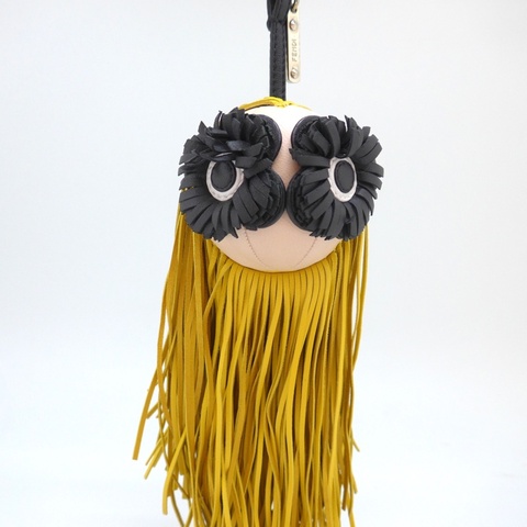 FENDI 經典花朵眼睛黃色皮革流蘇吊飾
