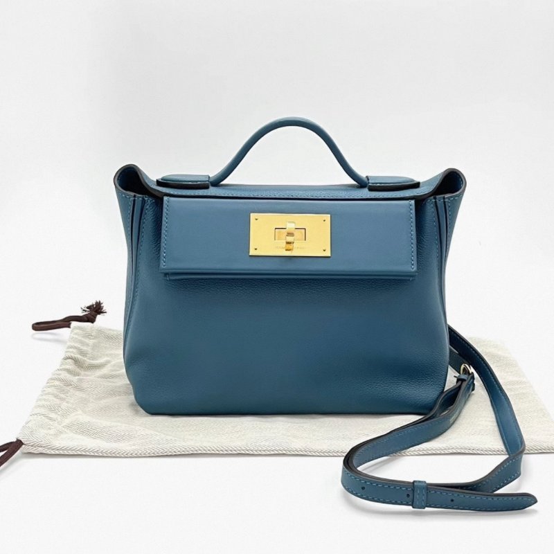 HERMES鴨子藍金扣2424mini手提肩背斜背包21*16*11 98新配件塵袋-0