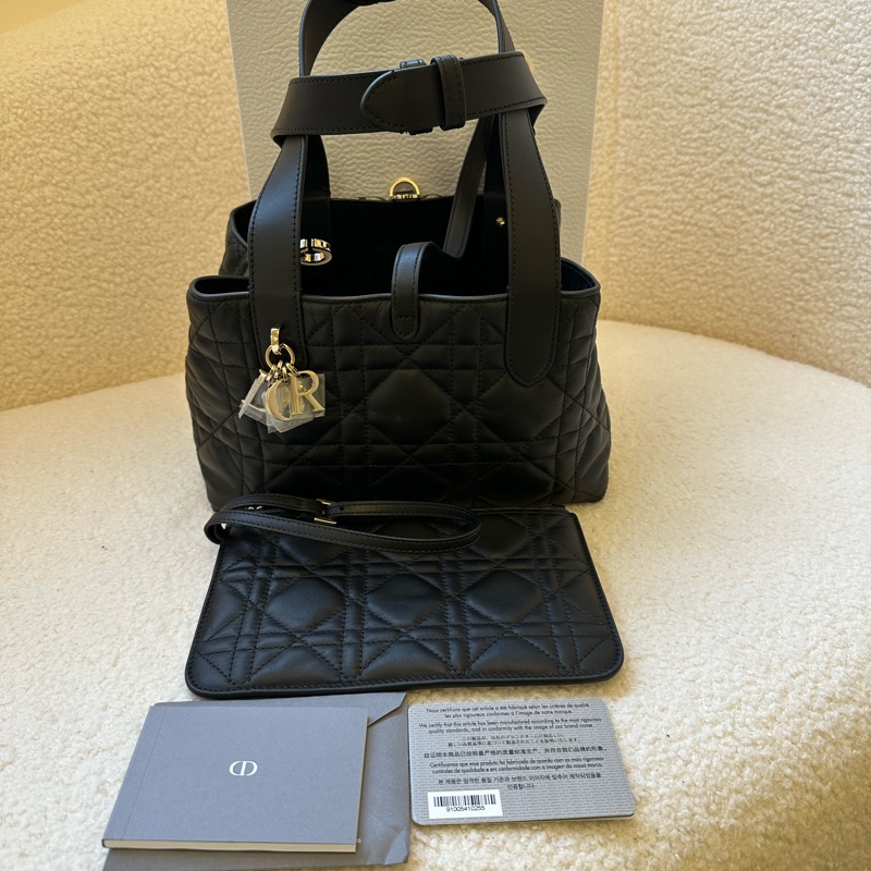 全新迪奧/Dior Toujours系列新款 黑色牛皮字母吊墜托特 土著包 手提包小號-3