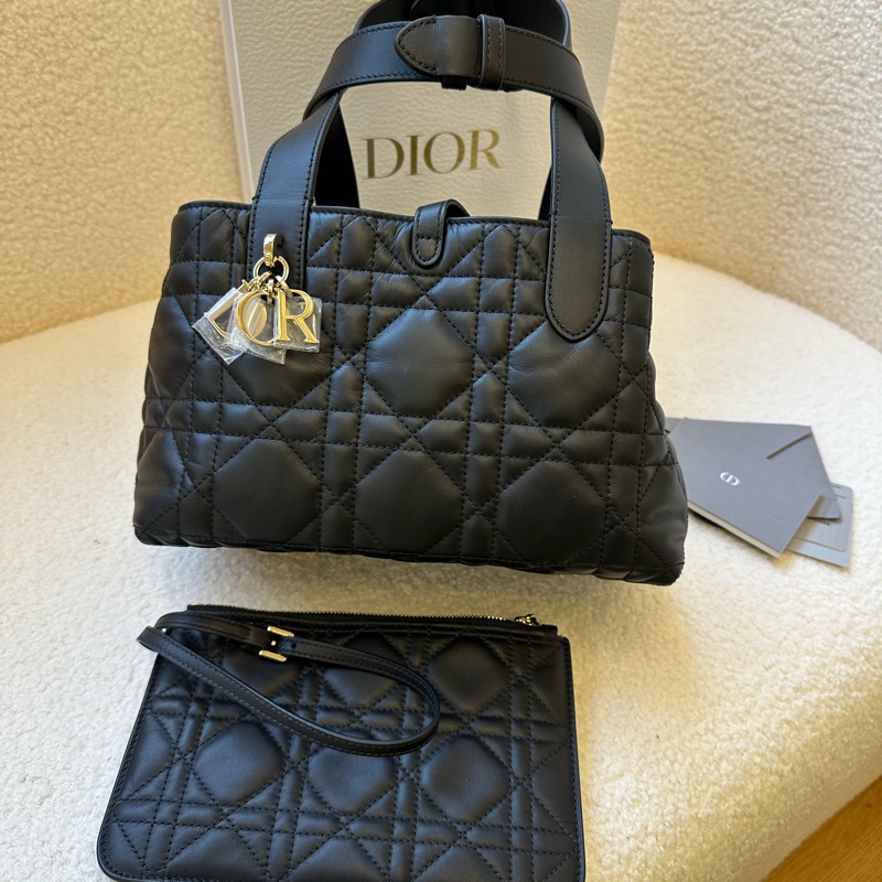 全新迪奧/Dior Toujours系列新款 黑色牛皮字母吊墜托特 土著包 手提包小號-6