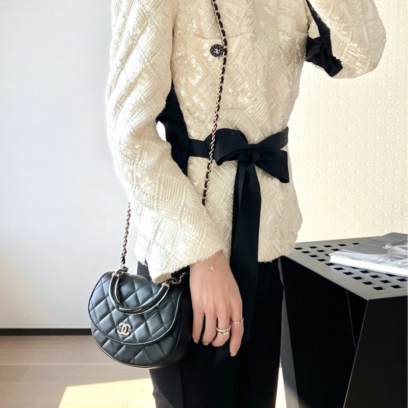 ✨Chanel 黑色羊皮金扣 半圓包 有購證 99新🖤-2