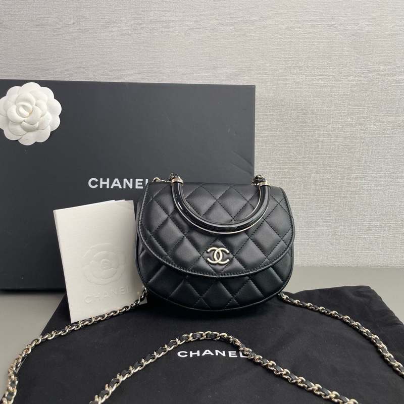 ✨Chanel 黑色羊皮金扣 半圓包 有購證 99新🖤-3