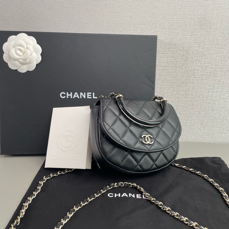 ✨Chanel 黑色羊皮金扣 半圓包 有購證 99新🖤-4