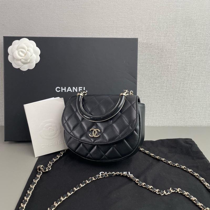 ✨Chanel 黑色羊皮金扣 半圓包 有購證 99新🖤-5