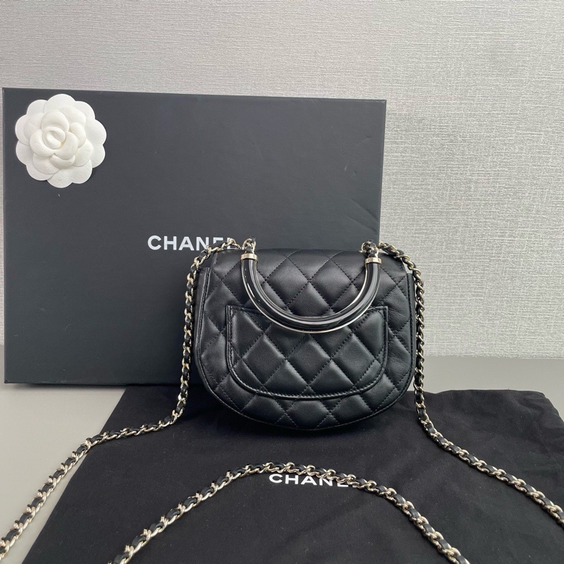 ✨Chanel 黑色羊皮金扣 半圓包 有購證 99新🖤-6