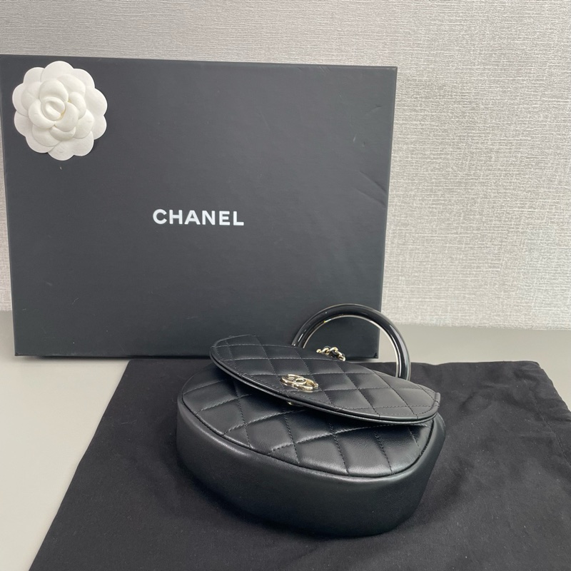 ✨Chanel 黑色羊皮金扣 半圓包 有購證 99新🖤-8