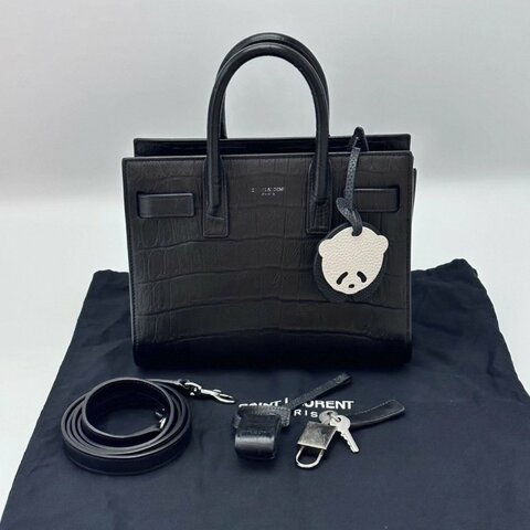 YSL 黑色鰐魚壓紋手提風琴包 22*18*10.5 98新配件:塵袋 鎖鑰匙