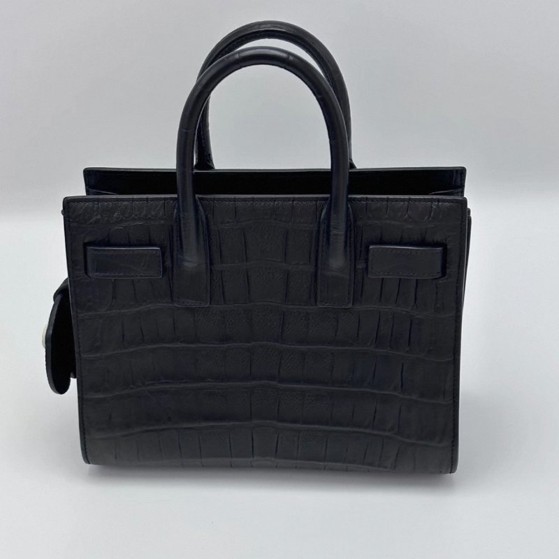 YSL 黑色鰐魚壓紋手提風琴包 22*18*10.5 98新配件:塵袋 鎖鑰匙-2