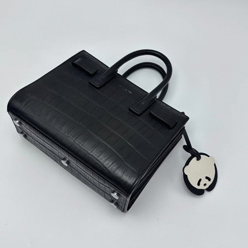 YSL 黑色鰐魚壓紋手提風琴包 22*18*10.5 98新配件:塵袋 鎖鑰匙-4