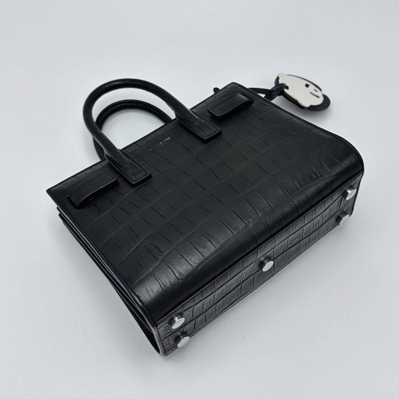 YSL 黑色鰐魚壓紋手提風琴包 22*18*10.5 98新配件:塵袋 鎖鑰匙-5