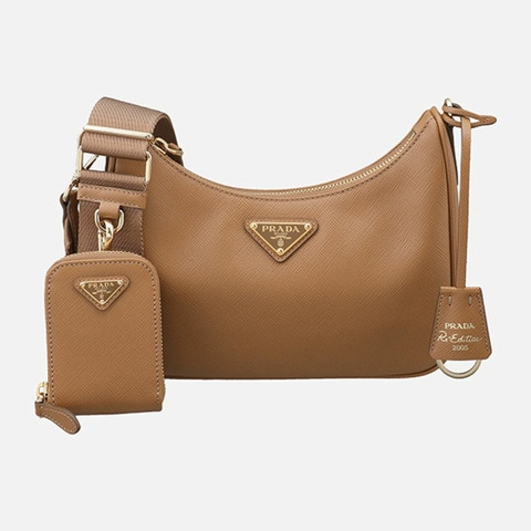 PRADA 5F 重版 2005 Saffiano Hobo 包 焦糖 1BH204 NZV F03CW