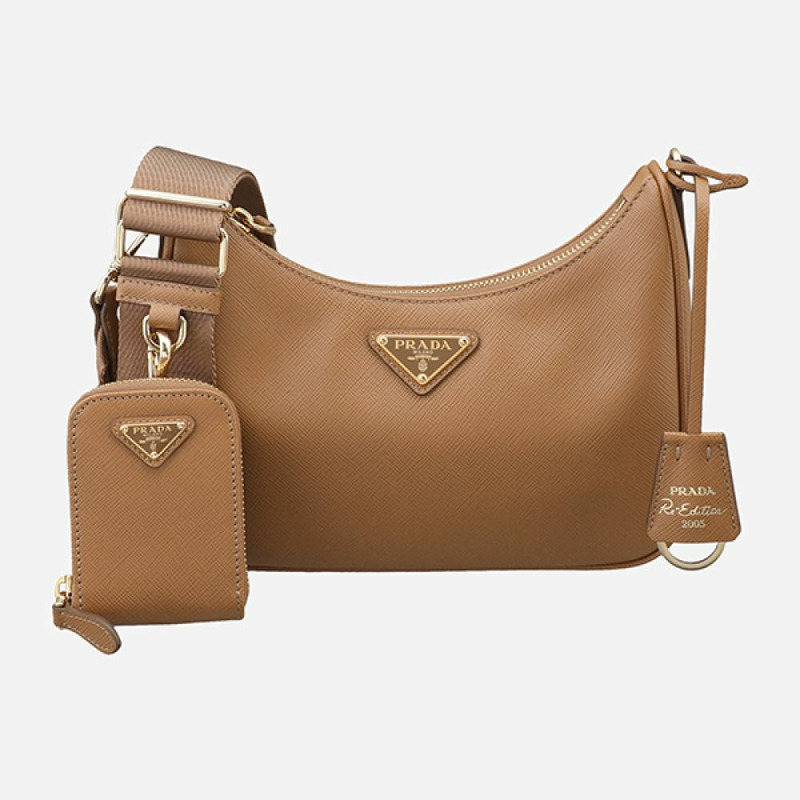 PRADA 5F 重版 2005 Saffiano Hobo 包 焦糖 1BH204 NZV F03CW-0