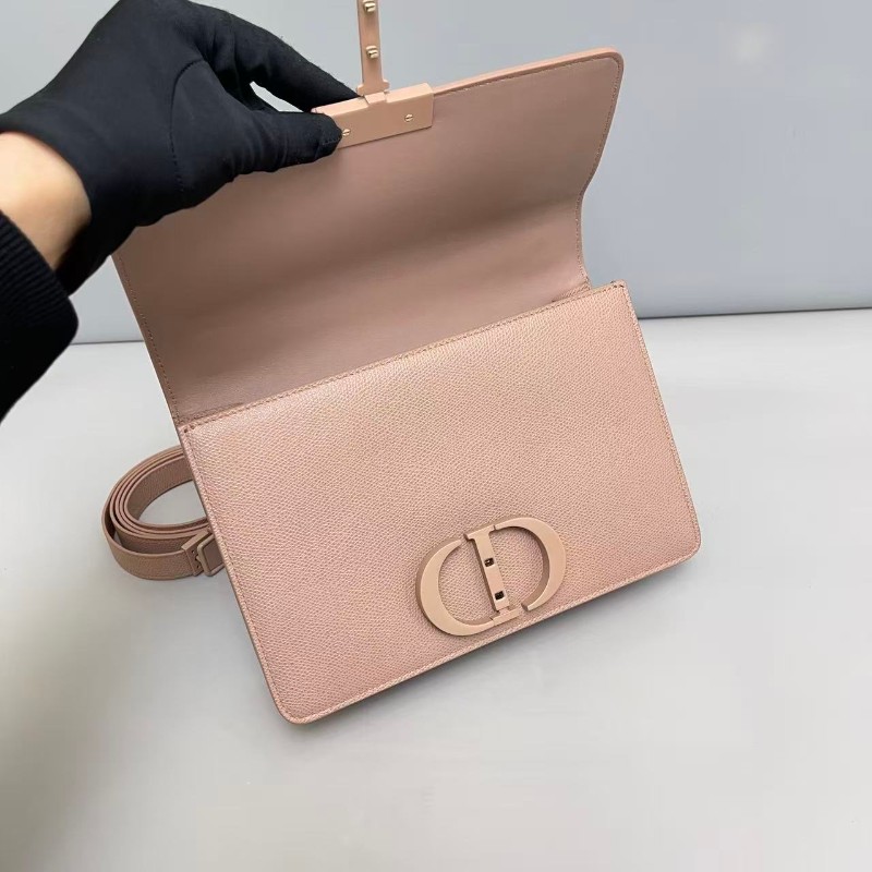 Dior 蒙田30磨砂藕粉色荔枝紋 肩背包斜背包-7