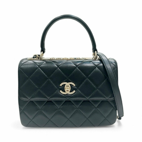 香奈兒 (CHANEL) 黑色香檳金絎縫羊皮 A92236 鏈條單肩背包 CC 女士