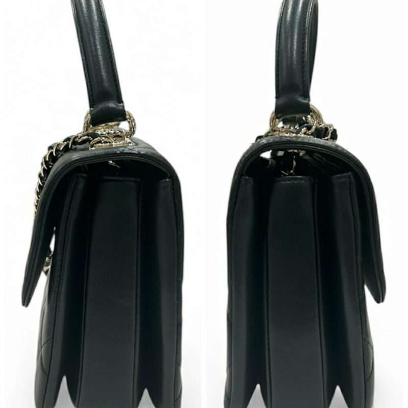 香奈兒 (CHANEL) 黑色香檳金絎縫羊皮 A92236 鏈條單肩背包 CC 女士-3