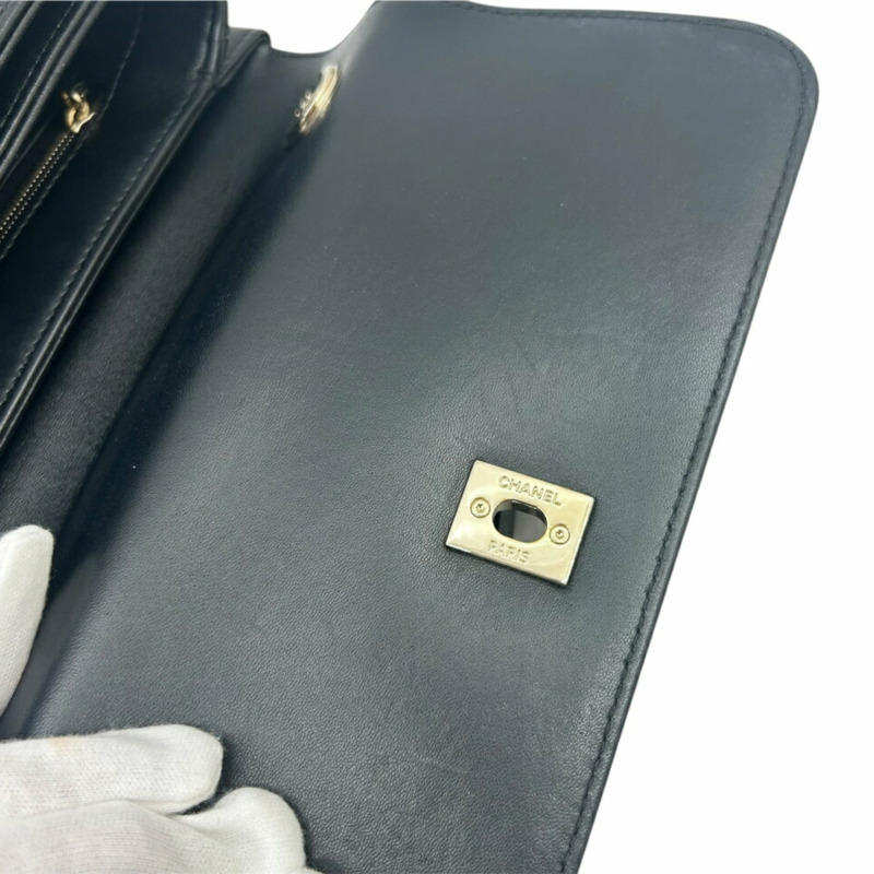 香奈兒 (CHANEL) 黑色香檳金絎縫羊皮 A92236 鏈條單肩背包 CC 女士-5