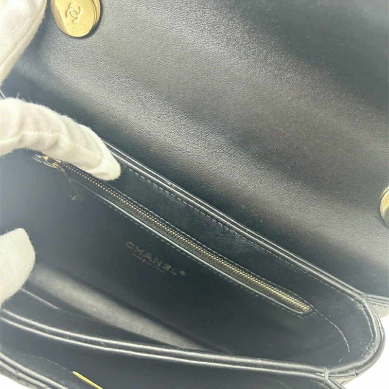 香奈兒 (CHANEL) 黑色香檳金絎縫羊皮 A92236 鏈條單肩背包 CC 女士-7