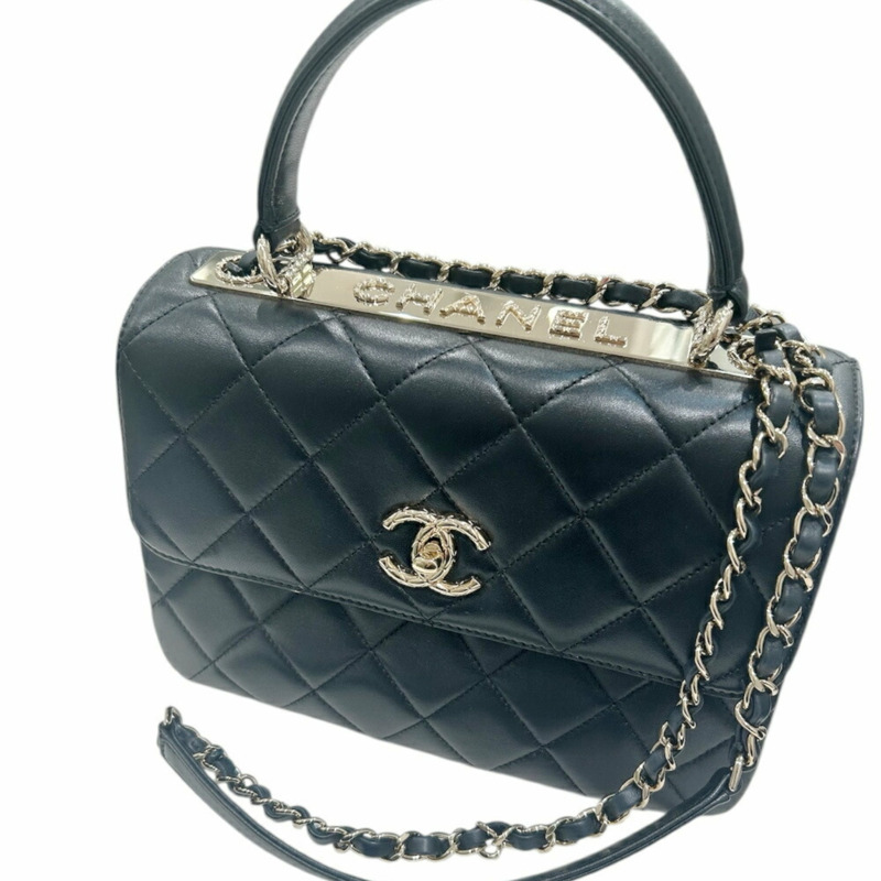 香奈兒 (CHANEL) 黑色香檳金絎縫羊皮 A92236 鏈條單肩背包 CC 女士-8