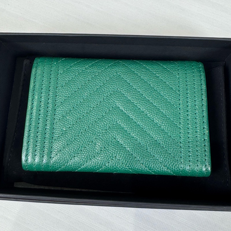 Chanel 香奈兒Leboy 荔枝牛皮綠金卡包-1