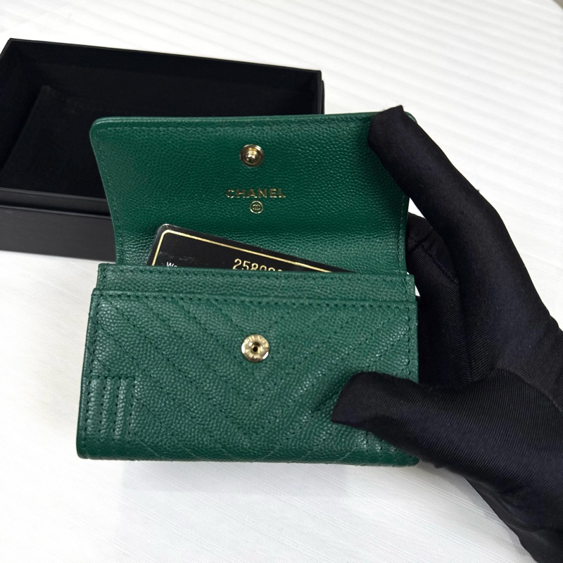 Chanel 香奈兒Leboy 荔枝牛皮綠金卡包-2