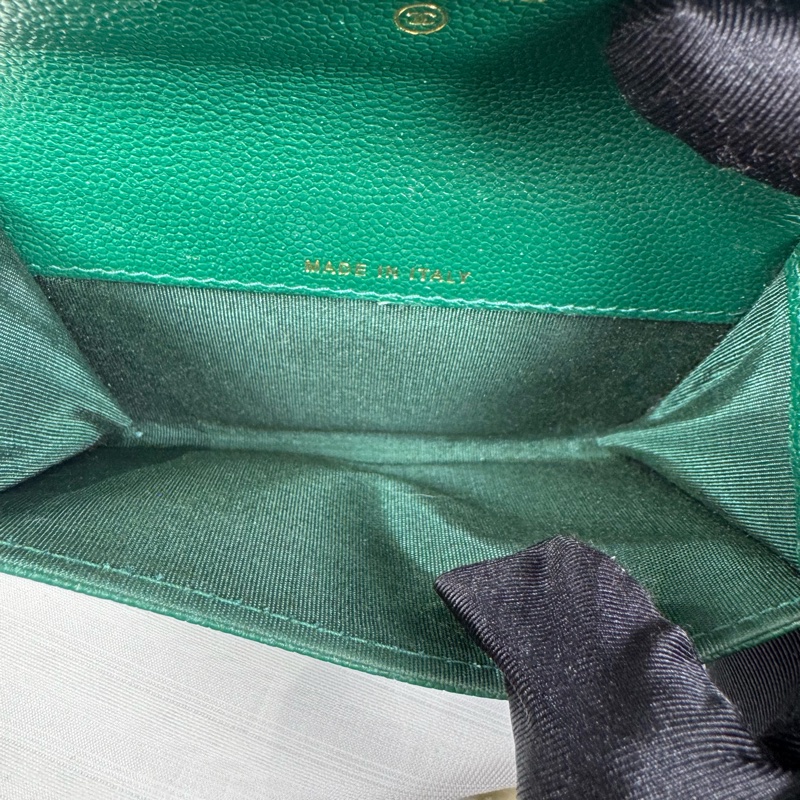 Chanel 香奈兒Leboy 荔枝牛皮綠金卡包-4