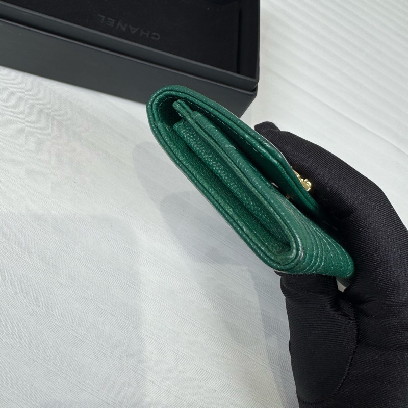 Chanel 香奈兒Leboy 荔枝牛皮綠金卡包-6