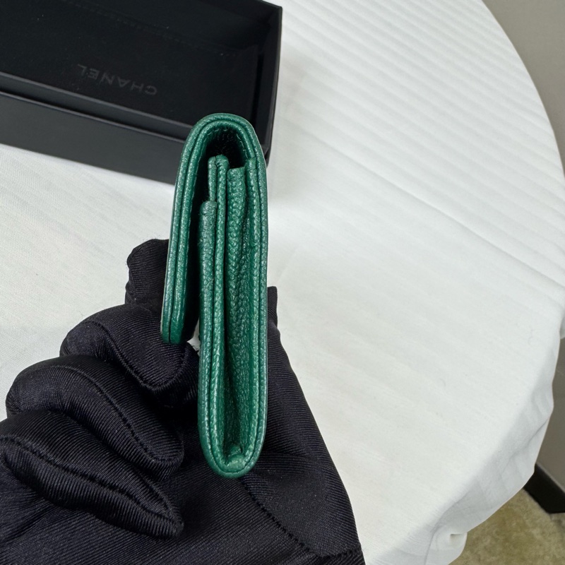 Chanel 香奈兒Leboy 荔枝牛皮綠金卡包-7