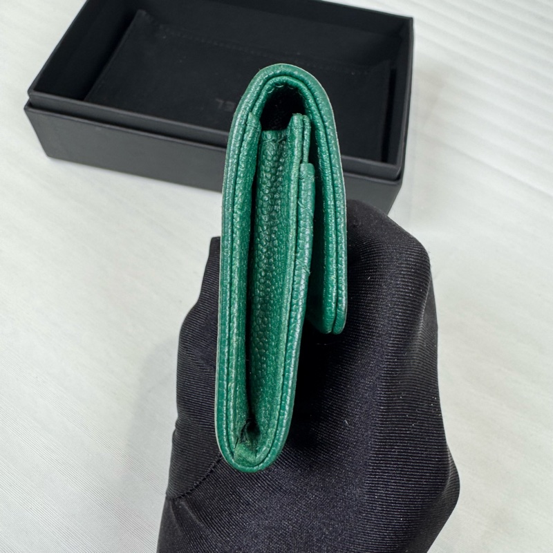 Chanel 香奈兒Leboy 荔枝牛皮綠金卡包-9