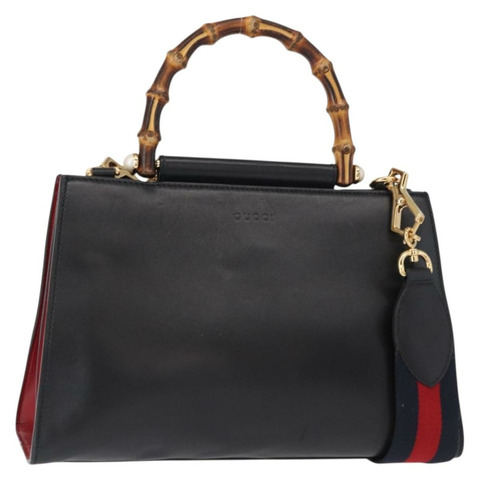 GUCCI Bamboo Sherry Line Nim Fair 皮革雙肩包 黑色 459076 正品 ar13801