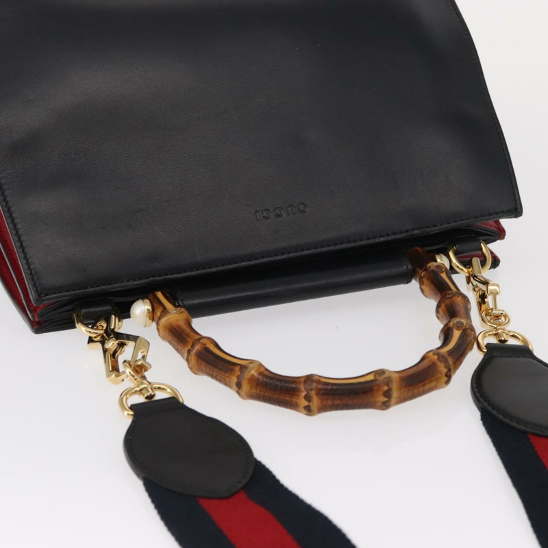 【日本直送】GUCCI Bamboo Sherry Line Nim Fair 皮革雙肩包 黑色 459076 正品 ar13801-5