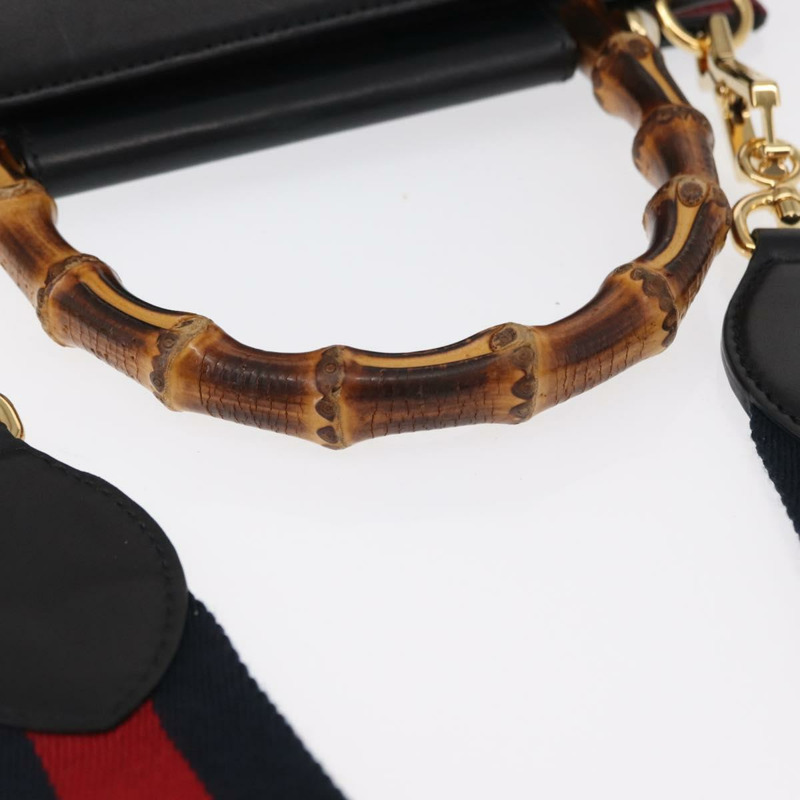 【日本直送】GUCCI Bamboo Sherry Line Nim Fair 皮革雙肩包 黑色 459076 正品 ar13801-6