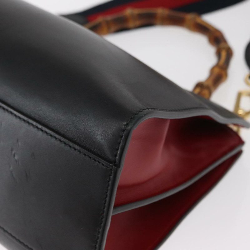 【日本直送】GUCCI Bamboo Sherry Line Nim Fair 皮革雙肩包 黑色 459076 正品 ar13801-15