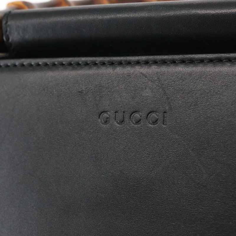 【日本直送】GUCCI Bamboo Sherry Line Nim Fair 皮革雙肩包 黑色 459076 正品 ar13801-17