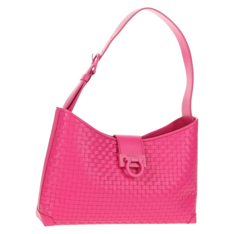 Salvatore Ferragamo Gancini 單肩包 皮革 粉紅色 銀色 正品 BA8419V