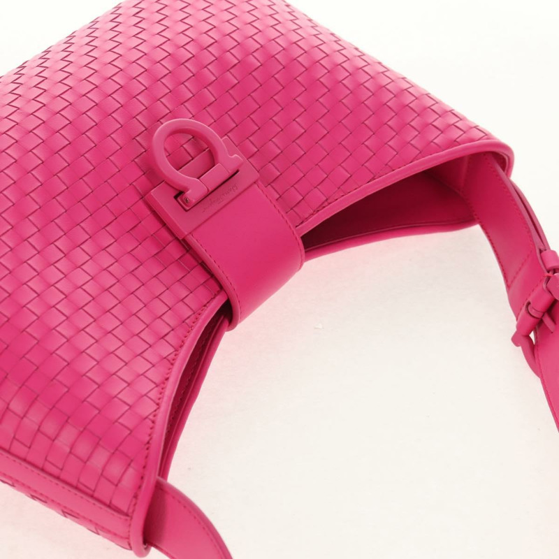 【日本直送】Salvatore Ferragamo Gancini 單肩包 皮革 粉紅色 銀色 正品 BA8419V-5